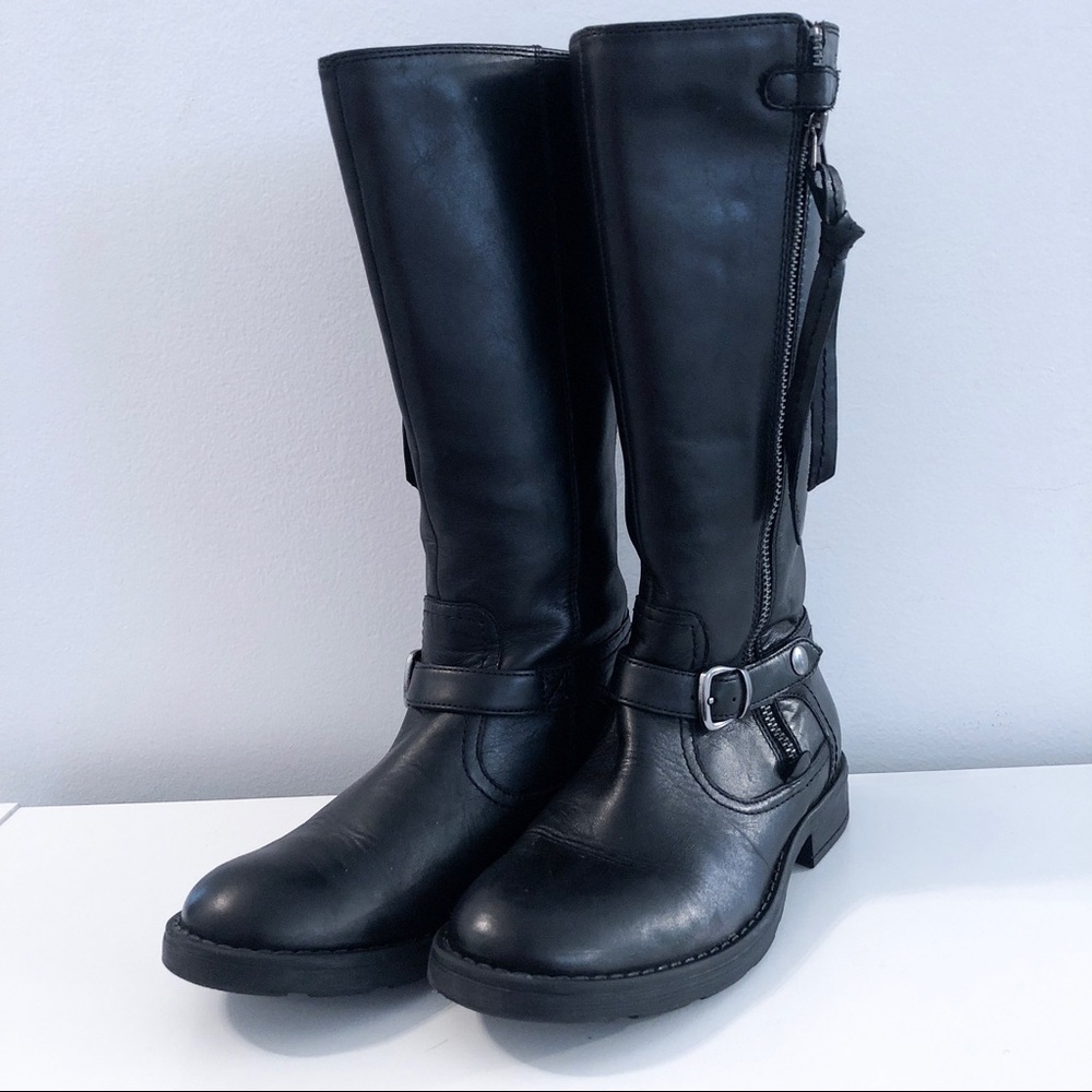 Geox Sofia Tall Black Girls Leather Boots Size 3